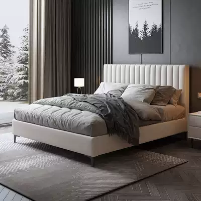 Leather bed Light luxury modern simple leather bed Italian minimalist wedding bed 2m x 2m large bed Double master bedroom net red bed