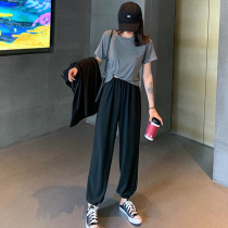 Fat Women summer clothes show thin fat mm loose T-shirt super fat large size womens clothing wide leg wide leg suit