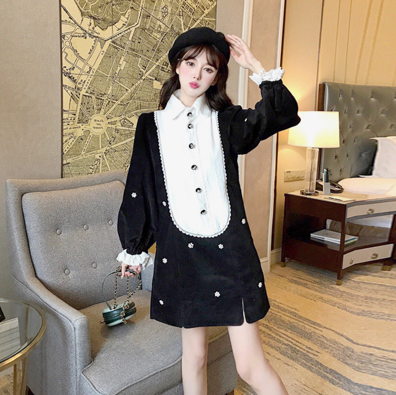 Large-yard women's dress girl 2020 fat mm autumn and winter new Korean edition loose and thin middle - long A - word hipper skirt
