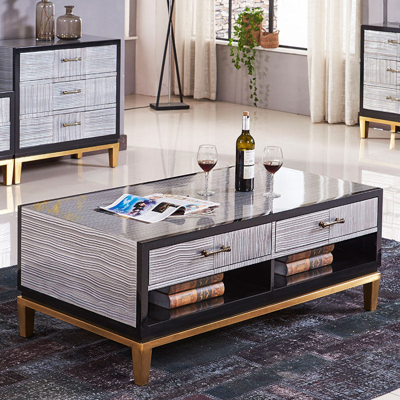 Light and luxurious Nordic modern minimalist Cosmetic Drawers Tea Table Small House Type Baking Varnish Gilded Multifunctional Living Room Solid Wood Tea Table