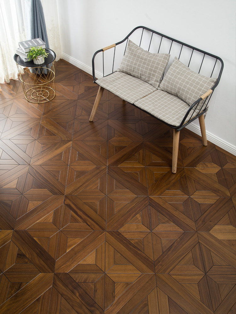 Square black walnut parquet floor multi-layer solid wood composite background wall log color bedroom e0 geothermal household 15mm
