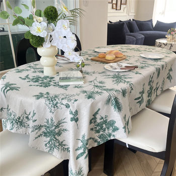 New green pinecone printed cotton linen dining tablecloth printed tea table cover american country tablecloth decorative props