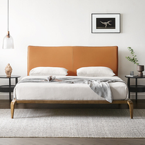 Italian minimalist leather double bed modern simple Nordic Nordic about luxury solid wood master bedroom small apartment wedding bed soft bag bed