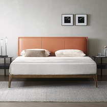 Italian leather bed double Nordic solid wood bed modern simple minimalist master bedroom small apartment light luxury Net Red