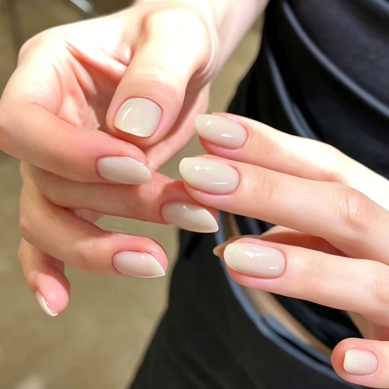 Pure White Wearable Nails, White Jade Nude Gray, High-End Nail Art Finished Product, Ruth's Same Style, Simple and Elegant, Long-Lasting