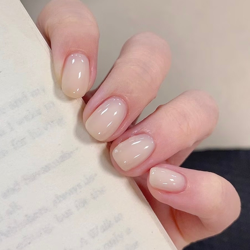 Short White Jade Nude Color Wearable Nails, Handmade New Style Pure Desire Nail Art Finished Product, High-End Versatile Spring and Summer Nails