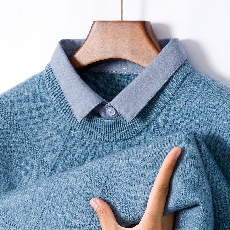 Brand Shirt with Fake Two-Piece Sweater Collar for Men, Spring and Autumn 2026 New Casual Inner Knit Base Shirt Top