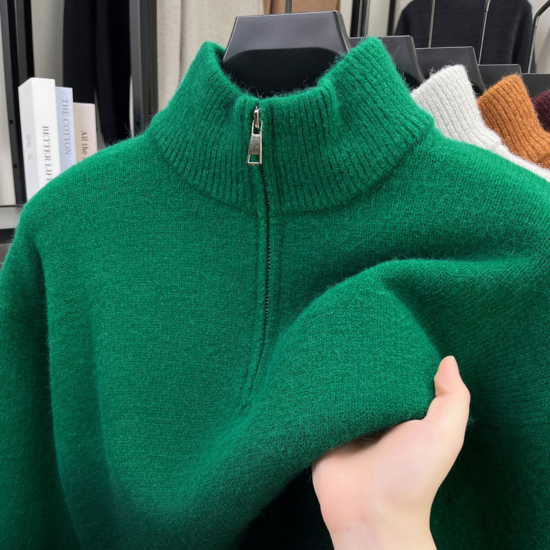 Men's Half-Zip Sweater for Autumn and Winter, Pullover with Stand Collar, Color-Blocking, Thickened, Warm Base Layer Top Men's Half-Zip Sweater for Autumn and Winter, Pullover with Stand Collar, Color-Blocking, Thickened, Warm Base Layer Top