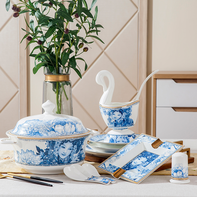 Dishes suit household combination of European jingdezhen ipads porcelain tableware Dishes chopsticks Chinese ceramic bowl Dishes for dinner