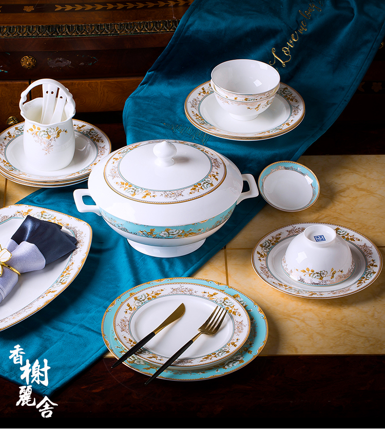 Dishes suit household combined European jingdezhen porcelain tableware Dishes chopsticks contracted ipads ceramic bowl Dishes for dinner