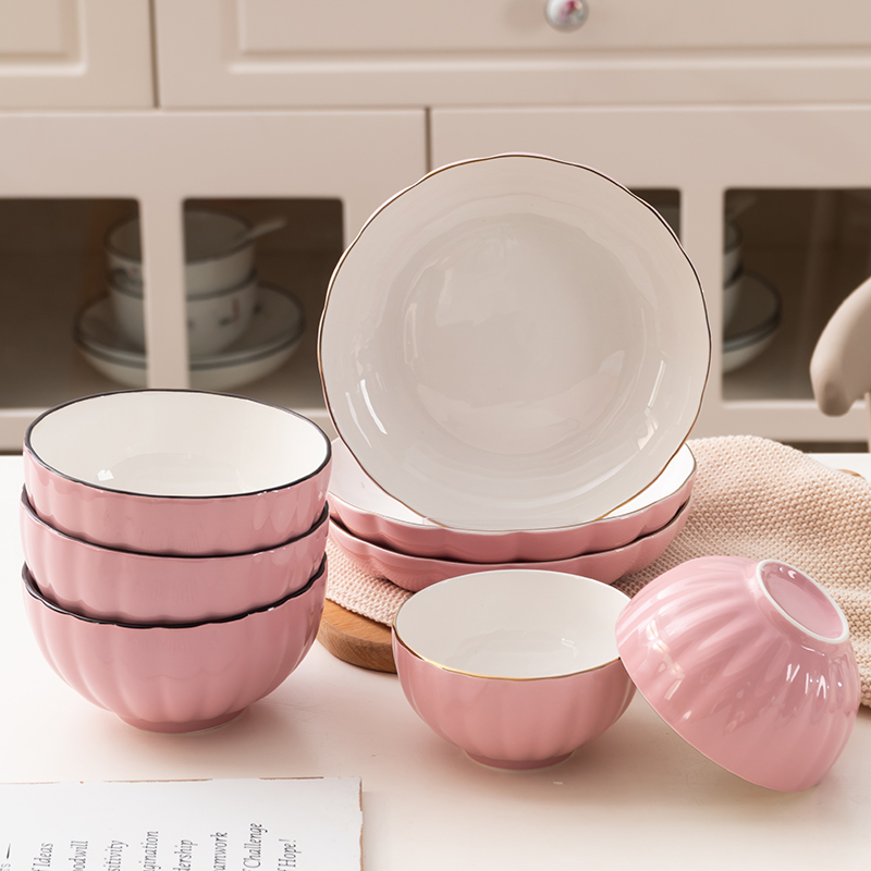 Ceramic bowl suit Japanese under the glaze color home eat rice bowls bowl soup bowl NJ 10 only to pure color contracted individuality
