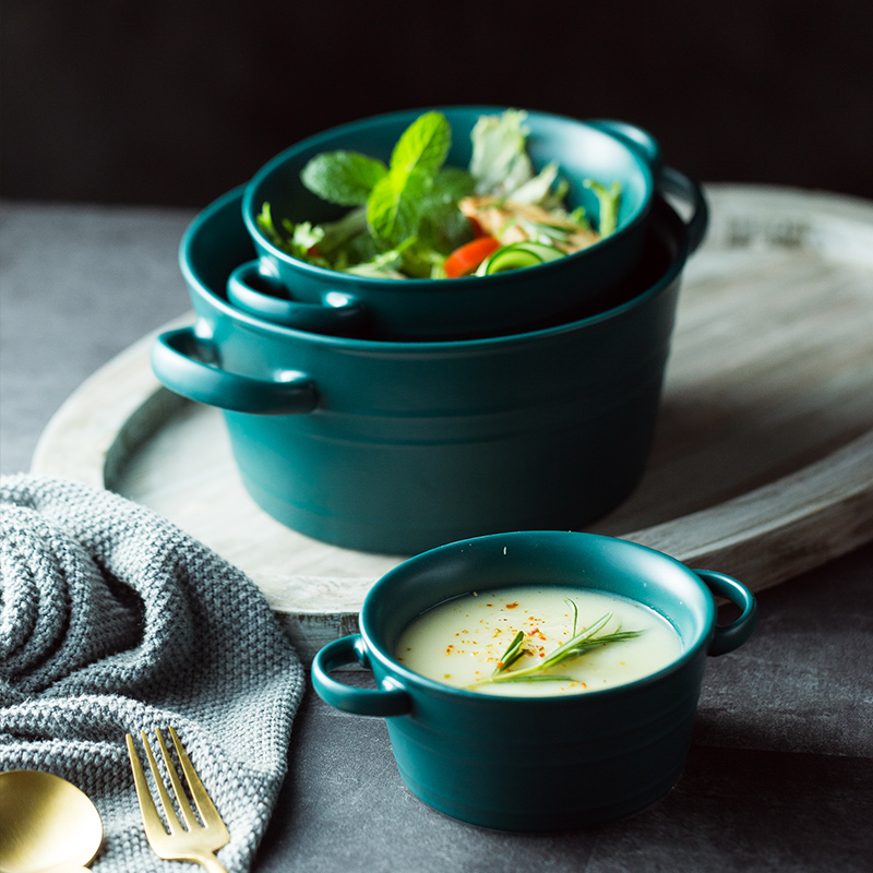The Under glaze color porcelain ear soup bowl black salad bowl creative rainbow such use thick soup bowl of the big bowl of soup bowl NJ Nordic breakfast