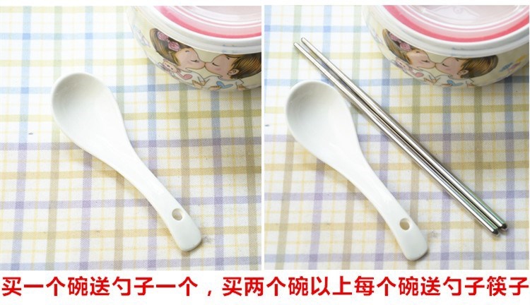 Large domestic capacity of portable bento lunch box office worker bowl with cover with iron and ceramic bowl against