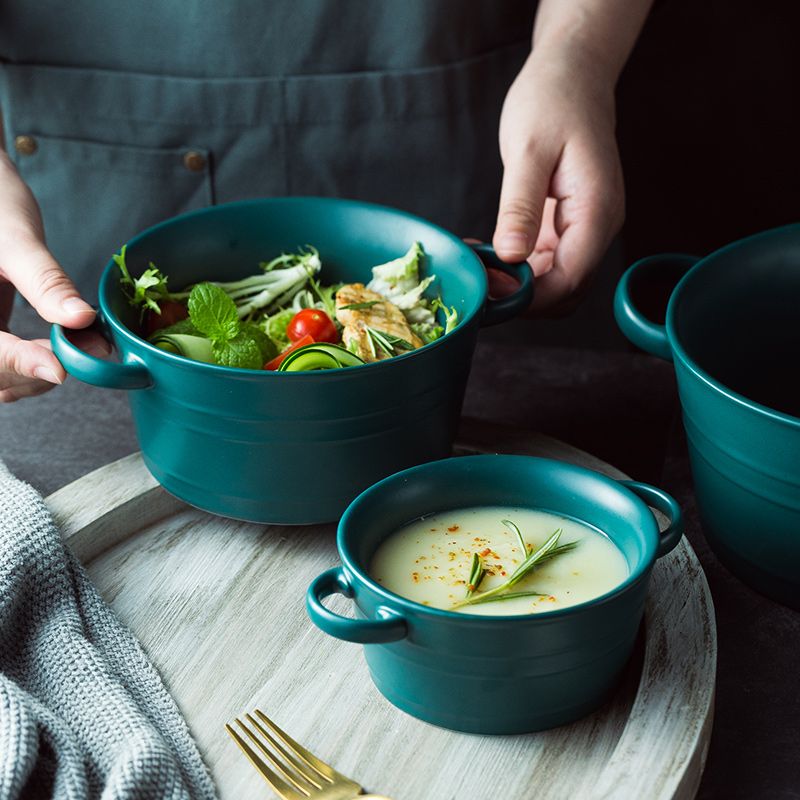 The Under glaze color porcelain ear soup bowl black salad bowl creative rainbow such use thick soup bowl of the big bowl of soup bowl NJ Nordic breakfast