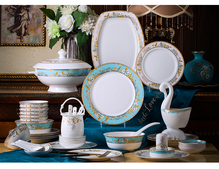 Dishes suit household combined European jingdezhen porcelain tableware Dishes chopsticks contracted ipads ceramic bowl Dishes for dinner