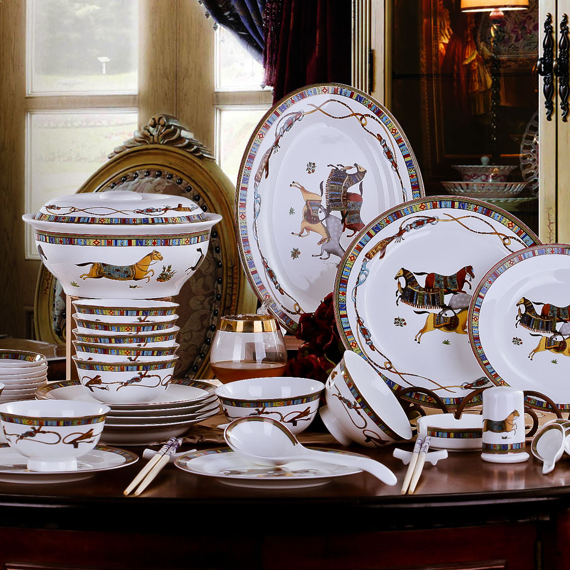 Dishes suit household combination of European jingdezhen ipads porcelain tableware Dishes chopsticks Chinese ceramic bowl Dishes for dinner