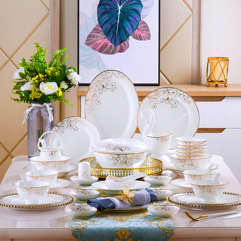 Dishes suit household jingdezhen European - style ipads porcelain tableware ceramics dinner set bowl chopsticks plate combination of Chinese style