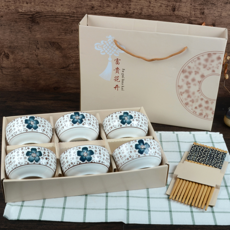 Gift kit wholesale domestic Japanese set bowl dish bowl chopsticks sets of blue and white porcelain tableware Gift boxes to NJ
