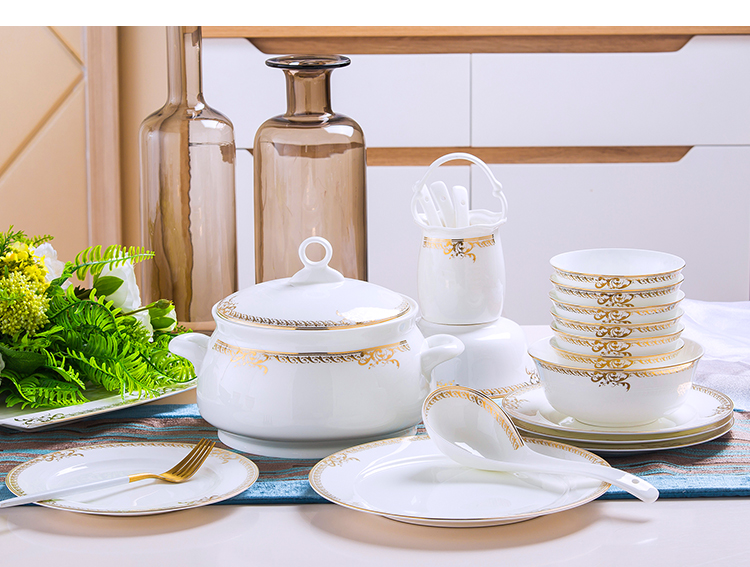 Jingdezhen dishes suit household contracted 60 head dinner set bowl chopsticks ceramics Chinese style composite plate