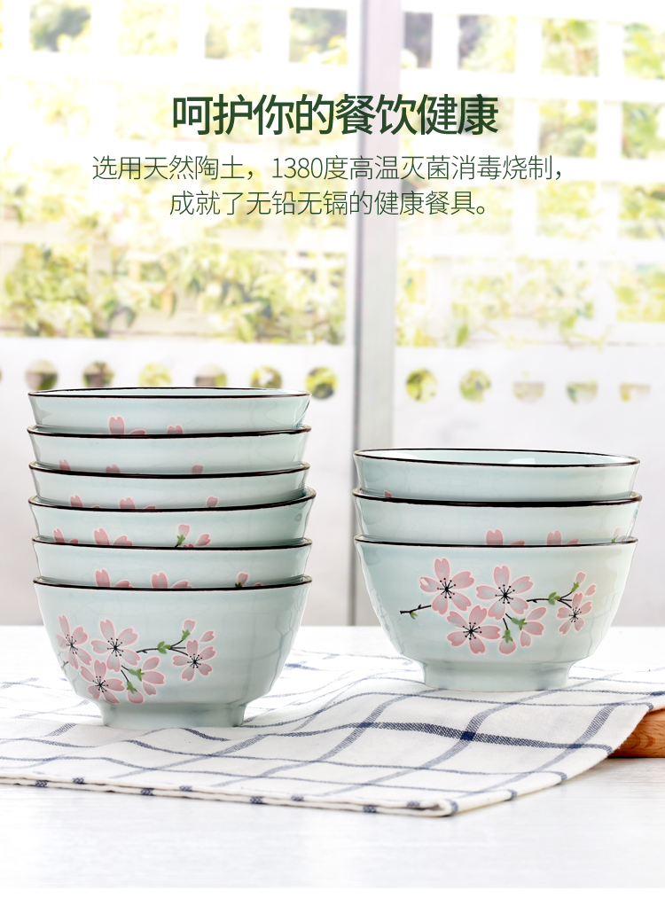 Tableware suit household Japanese dishes more creative small pure and fresh and ceramic bowl 5 inches 10 only against the iron rice bowl