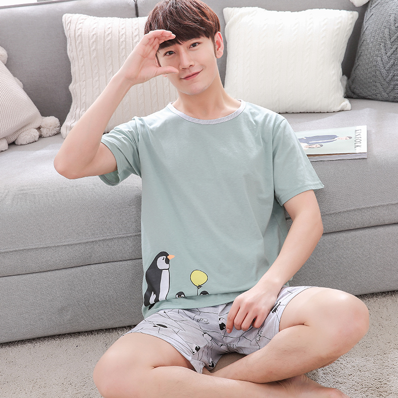 Summer mens bông trẻ mỏng pajama ngắn tay áo quần short thiết lập kích thước lớn mùa hè nhà mens váy trẻ quần áo.