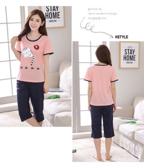 Đặc biệt hàng ngày mùa hè đồ ngủ nữ ngắn tay cắt quần cotton phần mỏng phiên bản Hàn Quốc của bộ phim hoạt hình dịch vụ nhà cotton phù hợp bộ quần áo ngủ