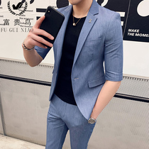 Rich bird fashion thin mens short-sleeved suit suit Korean version of casual slim business three-point sleeve small suit men
