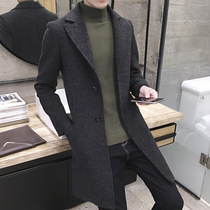 Rich bird cashmere coat male long thick Korean version trend handsome English style wool woolen woolen trench coat coat