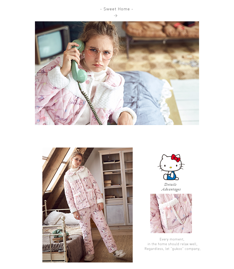 Gukoo / vỏ chính hãng Hello Kitty đồ ngủ mùa đông san hô nhung nhung phục vụ nhà giản dị phù hợp với - Bên ngoài ăn mặc đồ bộ mặc nhà cao cấp hàn quốc