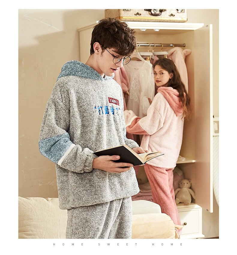 Gukoo trấu vài bộ đồ ngủ mùa đông dễ thương ngọt ngào dày lông cừu san hô kích thước lớn rộng rãi quần áo dài tay nhà bộ đồ dễ thương cho nam nữ
