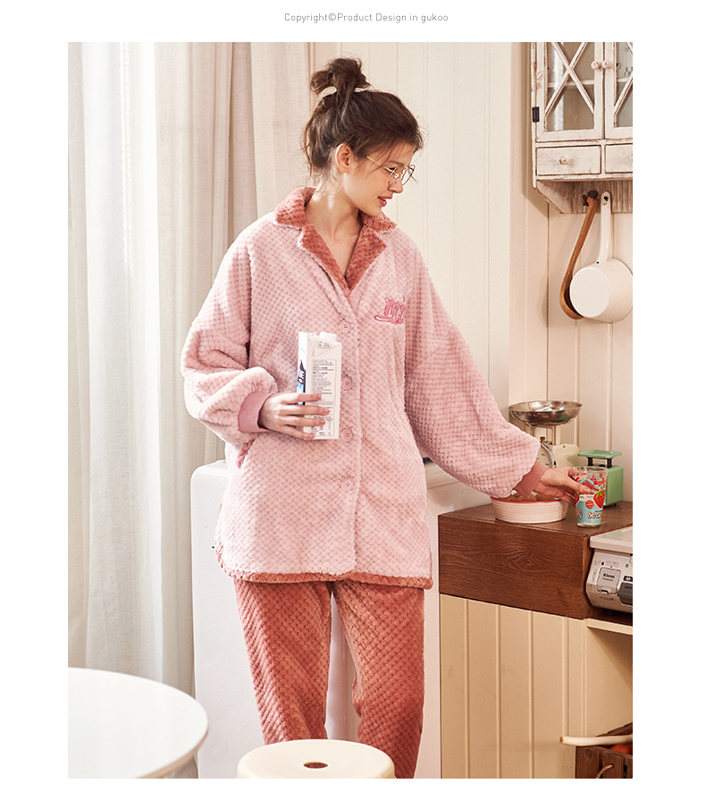 [Hai mảnh giảm giá 20%] Bộ đồ ngủ mùa thu và mùa đông Dịch vụ mặc nhà phù hợp với đồ lót nhung san hô Bộ đồ ngủ dài tay cho nữ bộ đồ ngủ