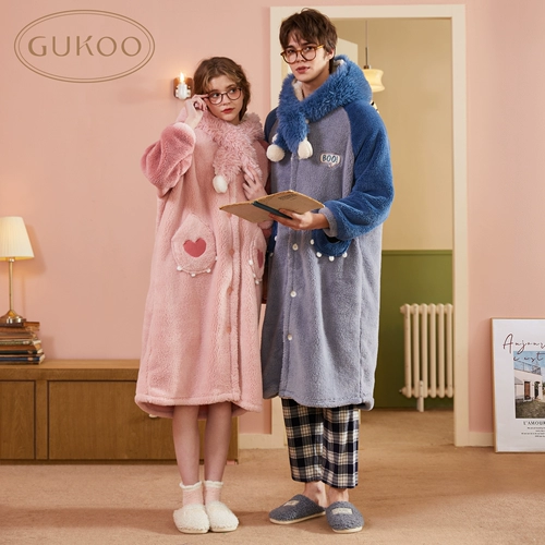 Зимняя пижама для влюбленных, коралловый бархатный милый зимний банный халат