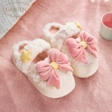 Тапочки, зимняя флисовая нескользящая обувь с бантиком на платформе