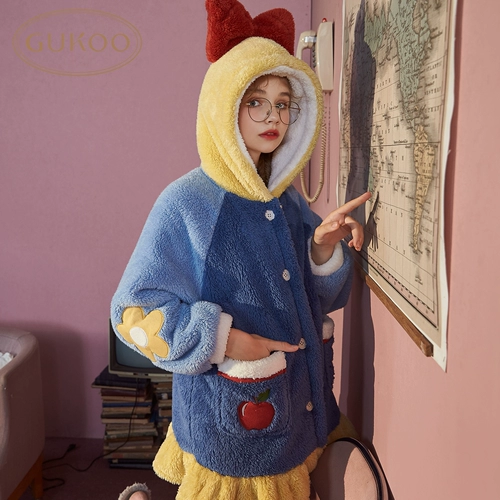 Зимняя коралловая бархатная удерживающая тепло пижама для принцессы, толстовка с капюшоном, увеличенная толщина