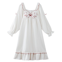 Gukoo Nutshell Nightgown Women Spring and Autumn 2024 New Princess Nightgown Sweet Ladies Home Clothes Mid-Length Nightgown A