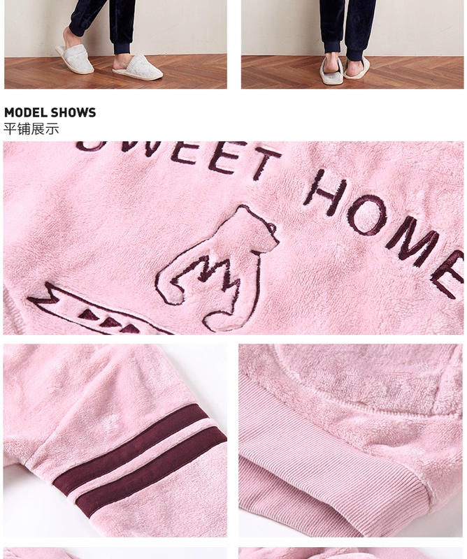 Nutshell couple san hô nhung đồ ngủ mùa đông đồ ngủ nữ nhung san hô dày dày dễ thương mùa thu và mùa đông có thể được mặc bên ngoài đồ ngủ nam