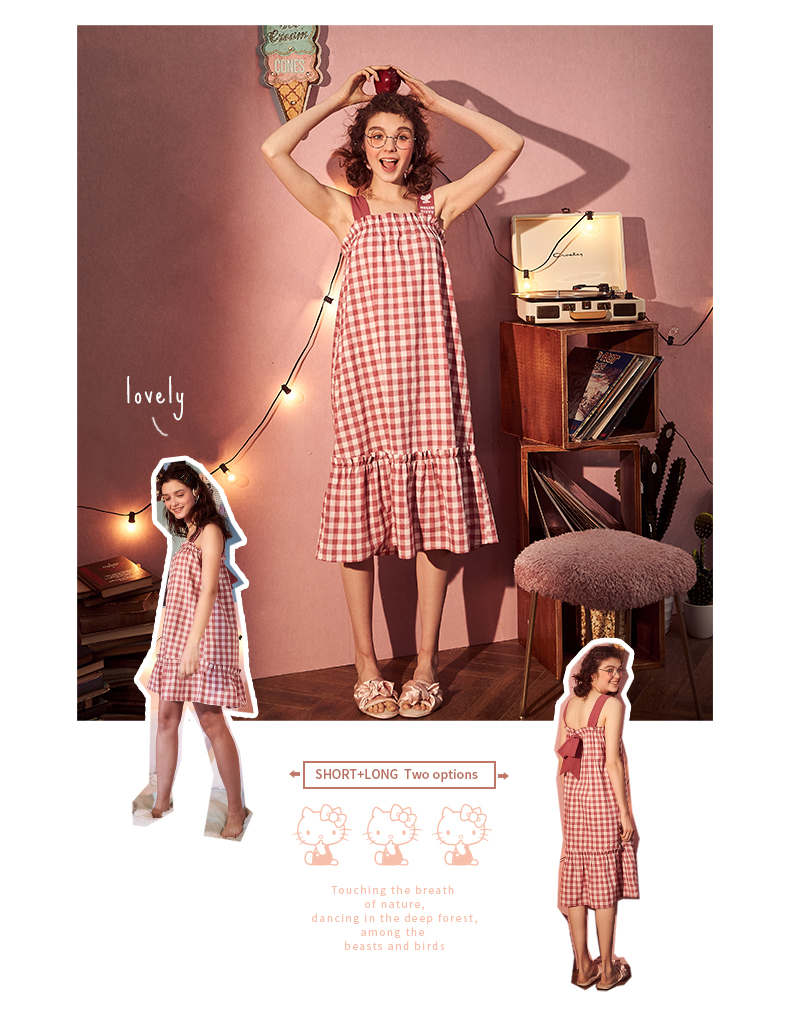 Gukoo / trấu chính hãng HelloKitty nightdress nữ mùa hè sling dịch vụ tại nhà váy ngủ cotton dễ thương váy ngủ đầm cotton