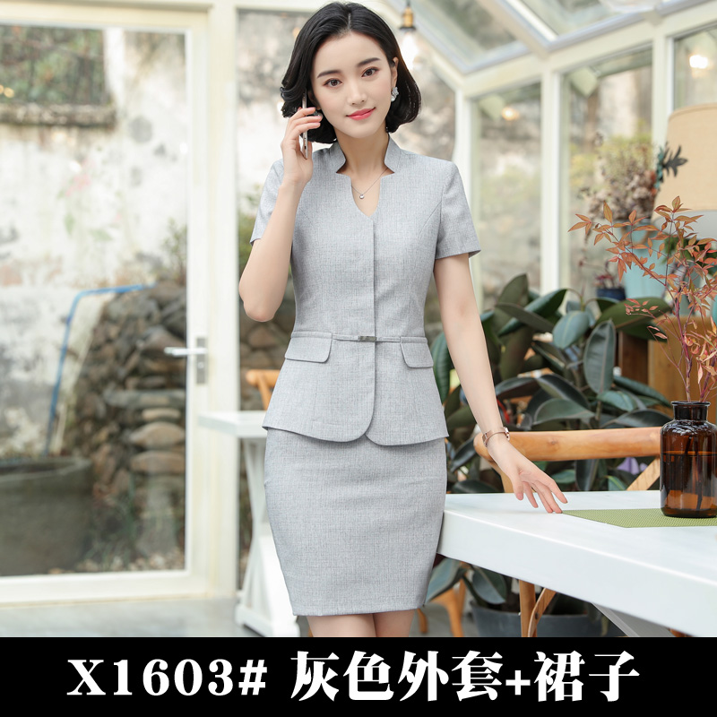 Khách sạn workclothes mùa hè váy nữ quản lý thống nhất quản đốc chuyên nghiệp bàn mặc trước máy tính tiền nhân viên mặc quần ngắn tay thiết váy