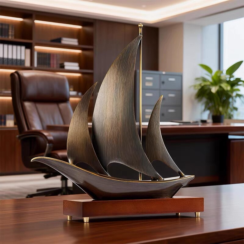 Smooth Sailing Sailboat Office High-End Desktop Ornament Light Luxury Gift for Leaders Company Brass Opening Housewarming Smooth Sailing Sailboat Office High-End Desktop Ornament Light Luxury Gift for Leaders Company Brass Opening Housewarming