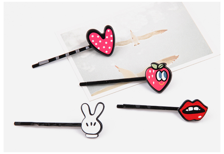 Phim hoạt hình Hàn Quốc dễ thương bên trái clip đen thép clip trang sức tóc Phiên bản Hàn Quốc của bangs hoang dã một từ đầu clip thẻ cài tóc cho bé gái