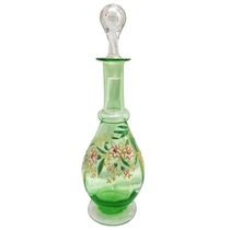 ELE Home French Napoleon III Period Enamel Painted Fluorescent Green Glass Wine Bottle Antique Collection