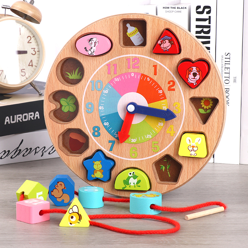 Clock model children's wooden toy baby puzzle digital geometry matching building block educational toy