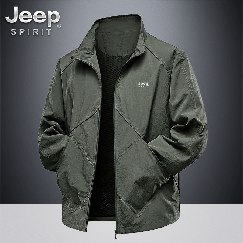 Jeep Men's Thin Sports Jacket Outdoor Casual Stand Collar Loose Workwear Spring Jacket for Men