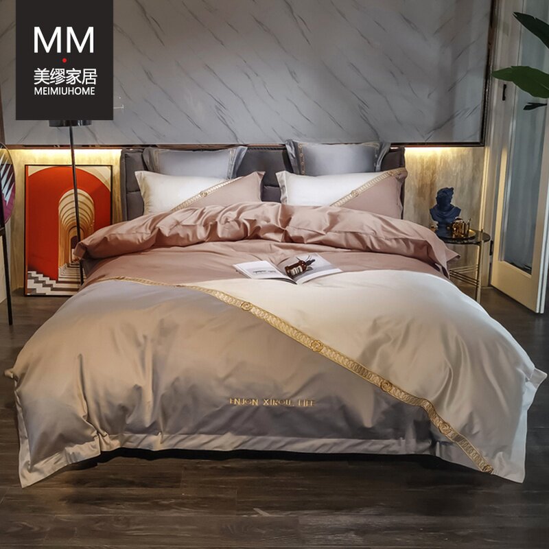 MEIMIU designer paragraph 120 pure cotton embroidered four pieces of covered color splicing quilt cover all-cotton bed with supplies 140