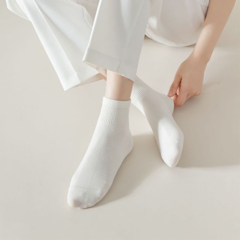 White Summer Socks Women's Short Socks Summer Thin Pure Cotton Deodorant Sports Candy Colorfulful Boneless Mid-Calf Socks