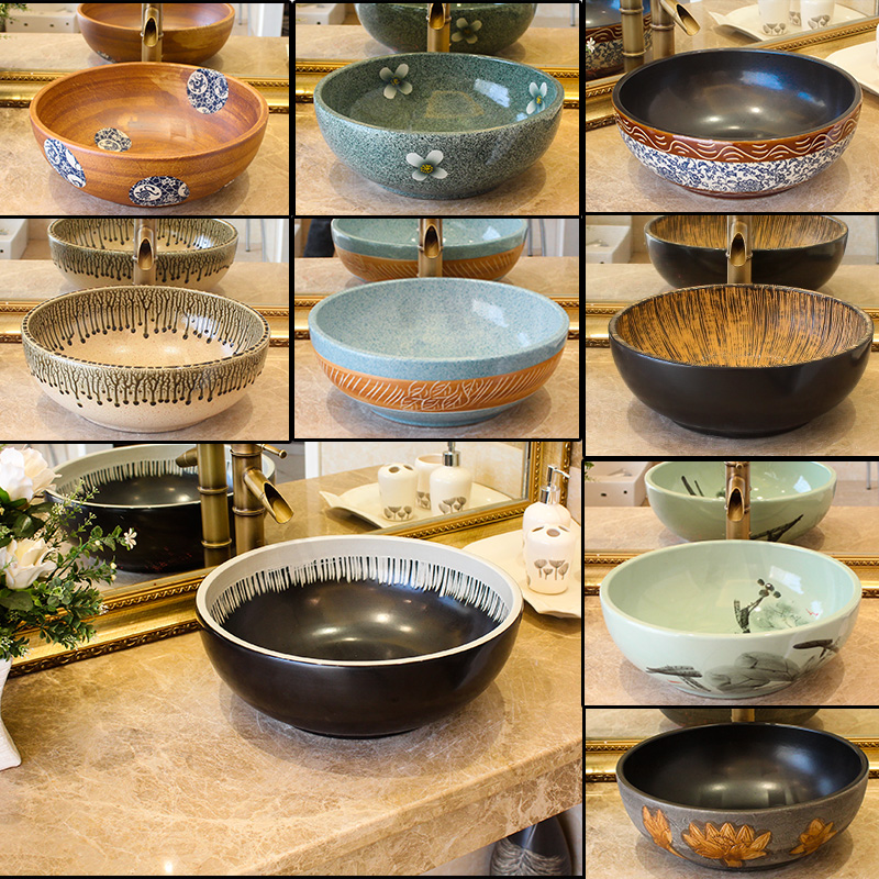 Washbasin Ceramic Art Washbasin Eu Style Retro Terrace Basin Round Wash-basin Jingdezhen Domestic Terri-Taobao