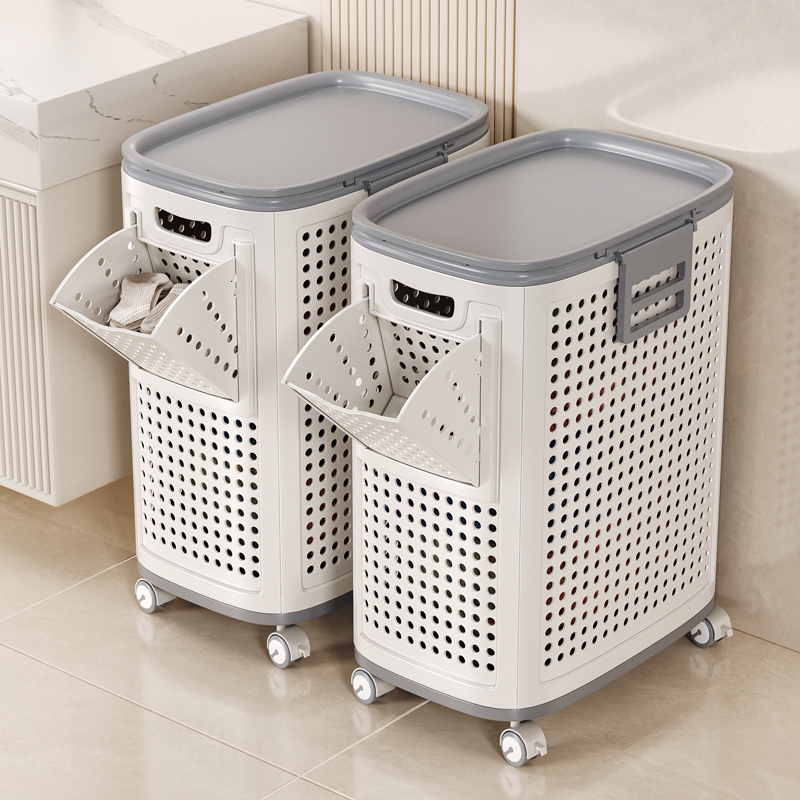 Jiabangshou 汚れた衣類バスケット 家庭用 高価値 大容量 仕切り付きフロアランドリーバスケット バスルーム 衣類収納バスケット