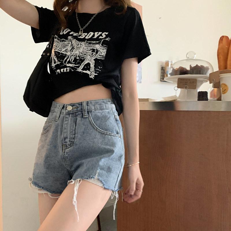 牛仔短裤女2022年夏季新款破洞高腰裤子显瘦宽松阔腿a字超热裤ins详情9