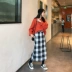 Mùa thu và mùa đông mới len váy hong kong retro kẻ sọc một từ trong váy dài của phụ nữ một mảnh cao eo túi hip váy chân váy xếp ly Váy
