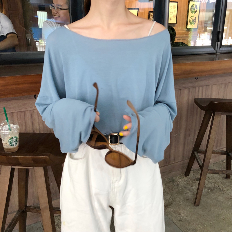 Solid color T-shirt jacket 2022 spring new ice silk sweater loose outer long sleeve thin blouse women summer
